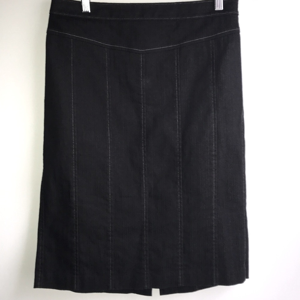 Vintage Loft Black Denim pin-striped Pencil Skirt back lace-up Bow detail sz 4